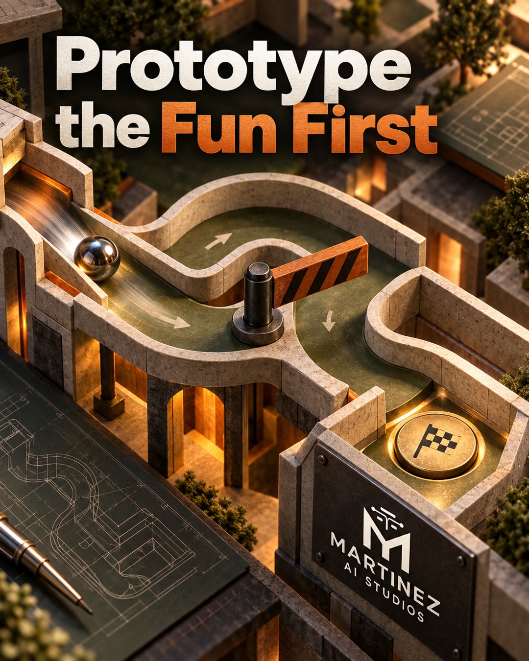 AI-generated editorial illustration: Prototype the Fun First