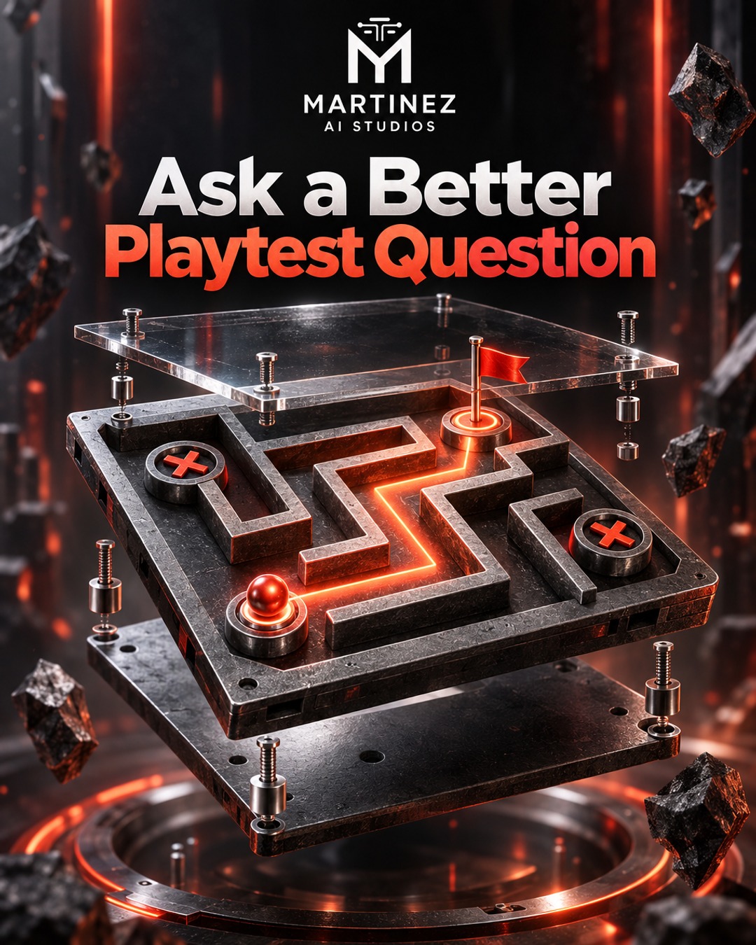 AI-generated editorial illustration: Ask a Better Playtest Question