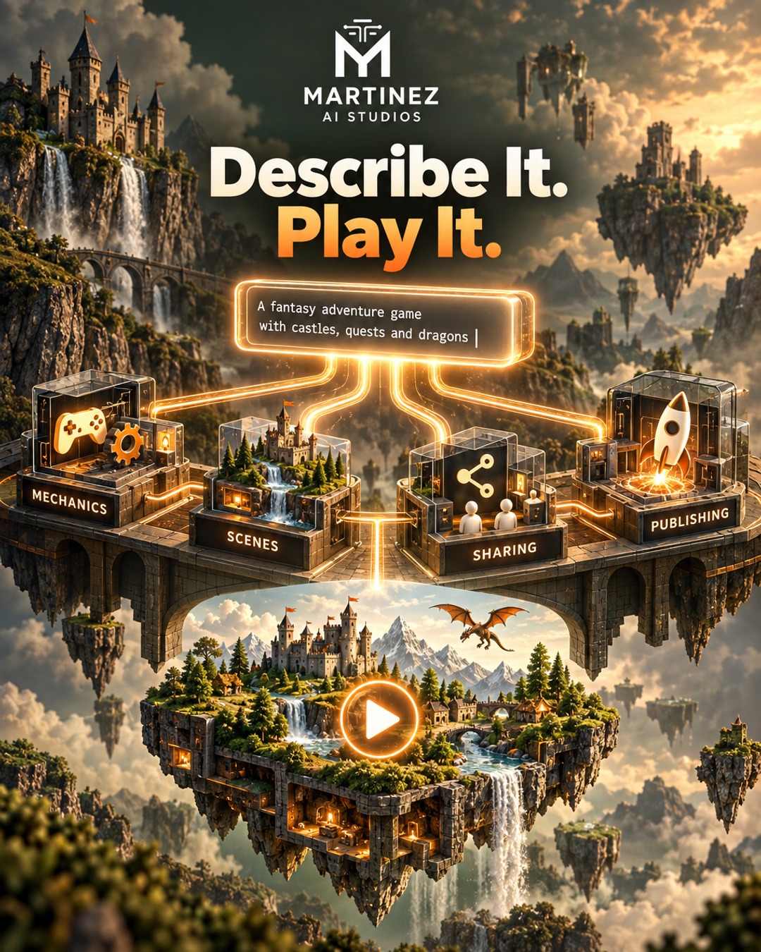 AI-generated editorial illustration: Describe It. Play It.