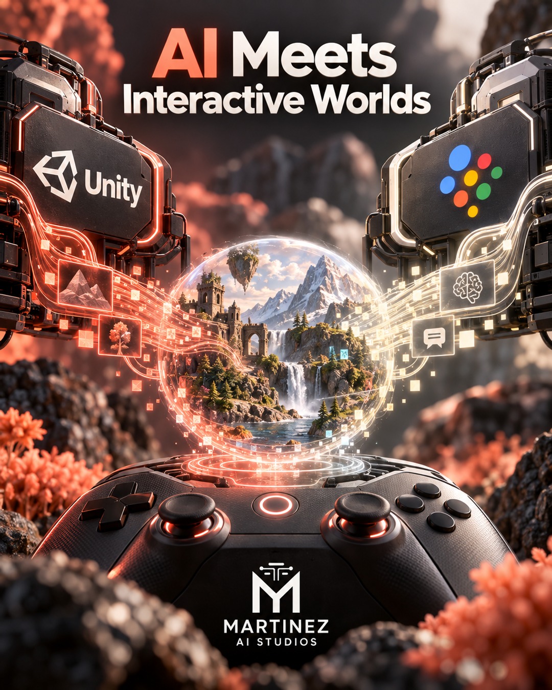AI-generated editorial illustration: AI Meets Interactive Worlds
