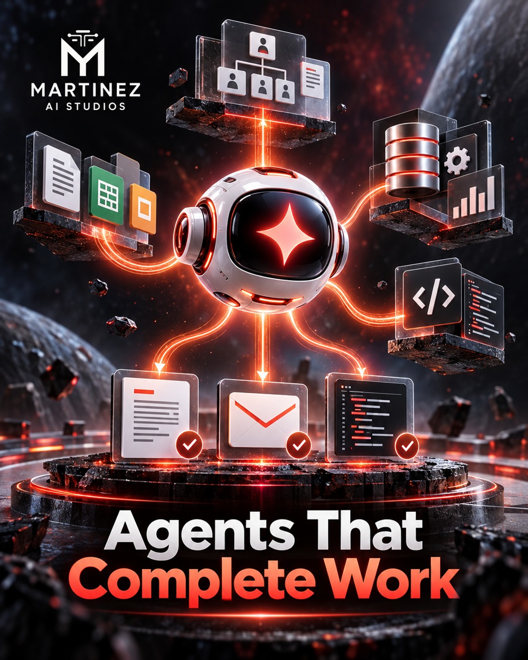 AI-generated editorial illustration: Agents That Complete Work