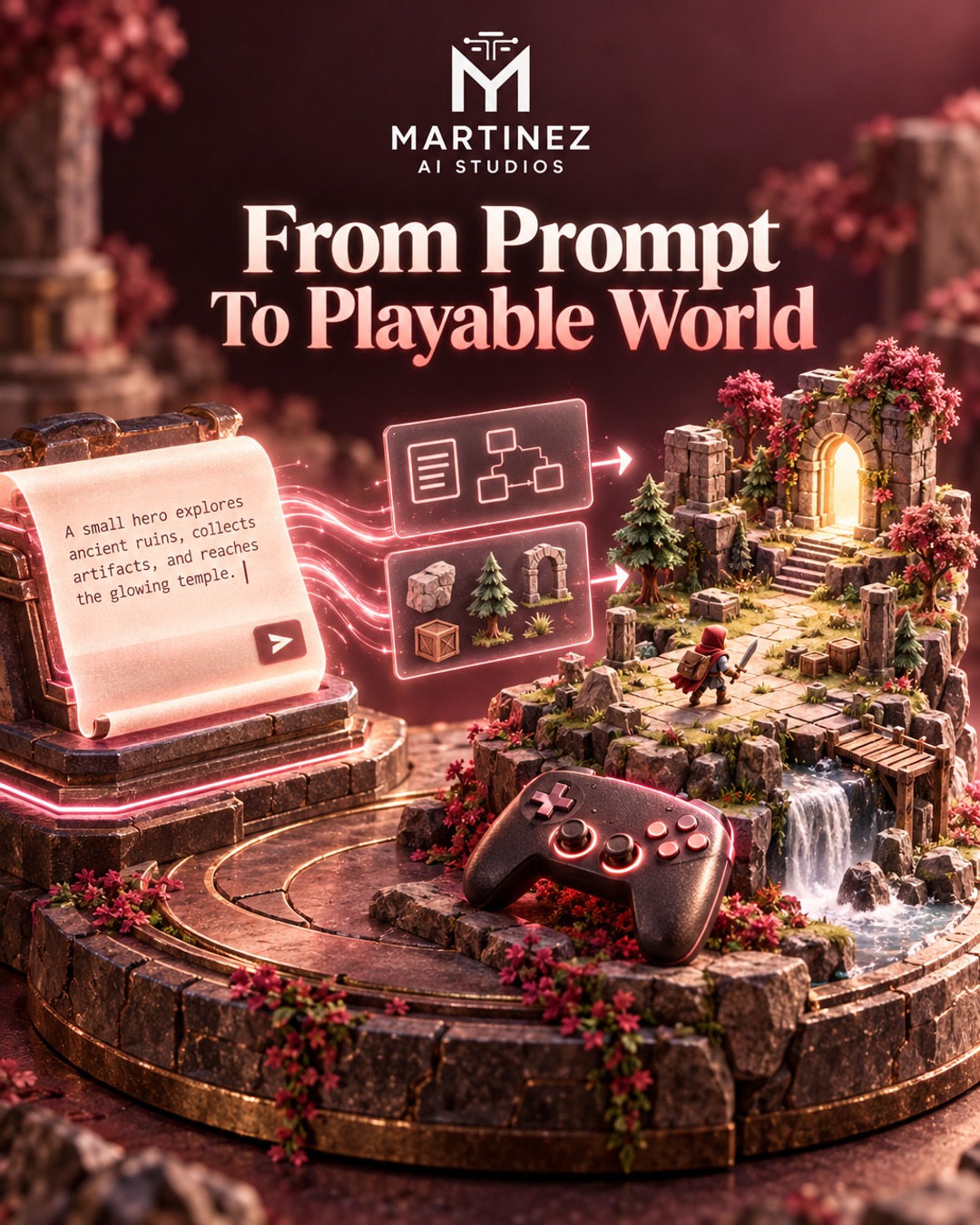 AI-generated editorial illustration: From Prompt To Playable World
